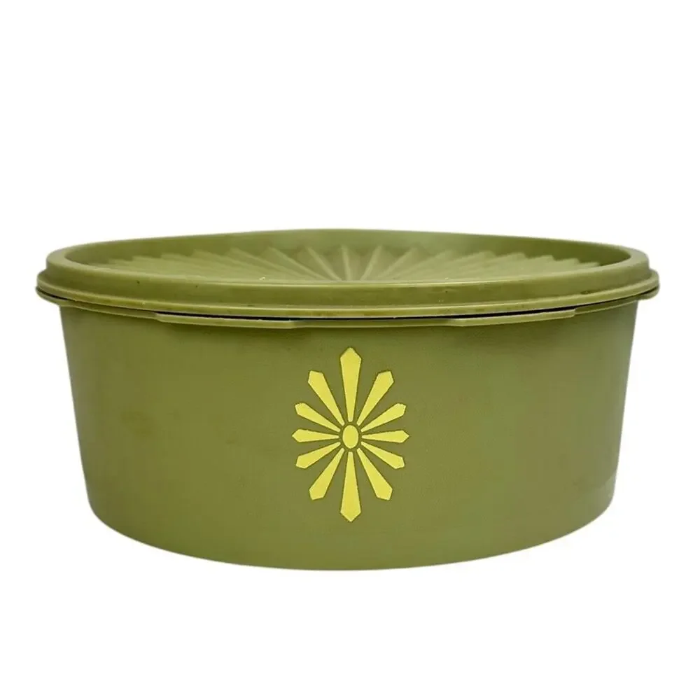 Vintage Tupperware Servalier #1204-8 Avocado Green Canister Storage Made in USA
